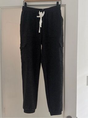 bobi Charcoal Black Cargo Joggers with White Drawstring